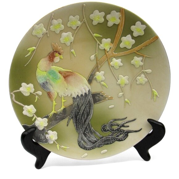 SHAFFORD Bird Plates 3D Set Of 2 Green Wall Art Japan Vintage 8" - Picture 3 of 12